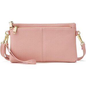 ⚡Women's Lightweight Cream Triple Zip Vegan Leather Clutch Wristlet Bag